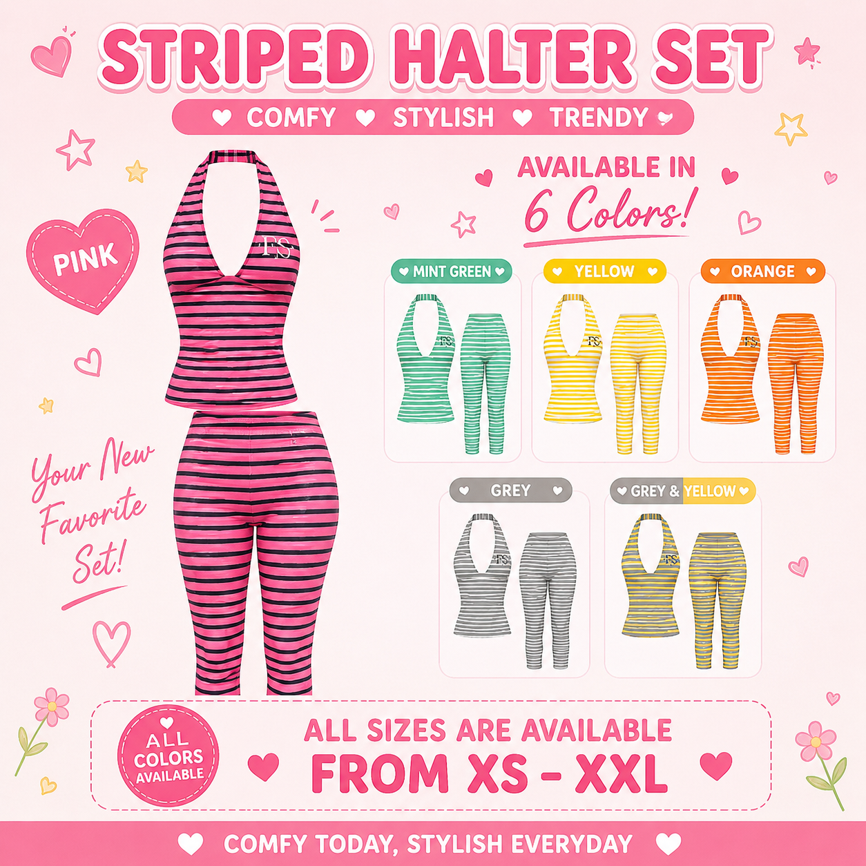 • STRIPED HALTER SET 🤍.